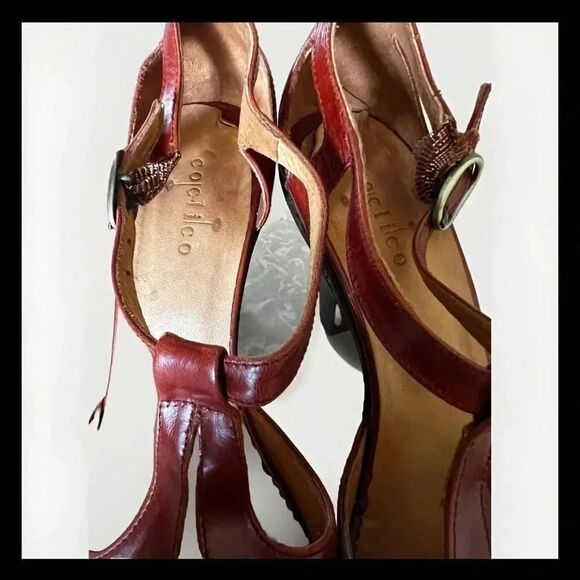 Coclico Women Block Heel Straps Peep Toe Pumps Brown Leather Size 39.5(9) - Picture 3 of 12